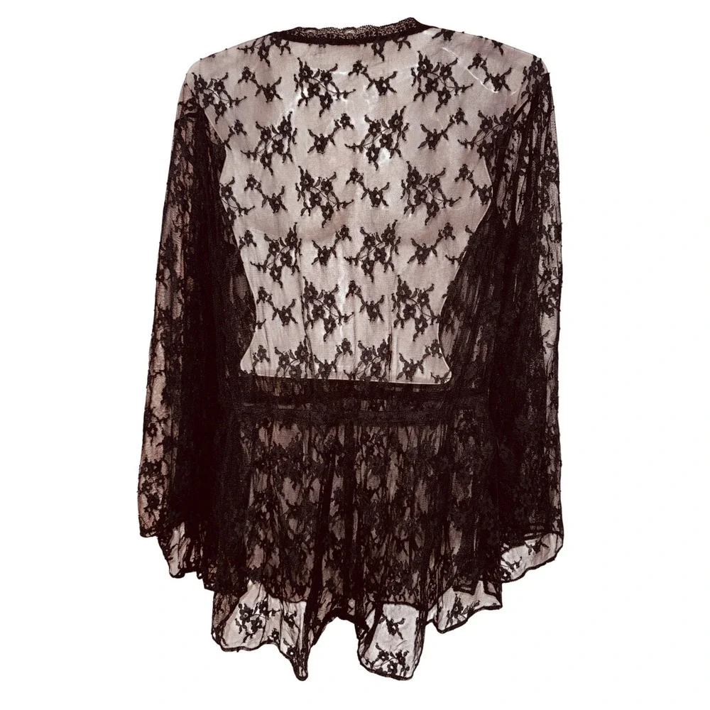 Sexy Vintage Black Sheer Floral Lace Shorts Romper Whimsygoth Medium Vamp Boho - Picture 2 of 5